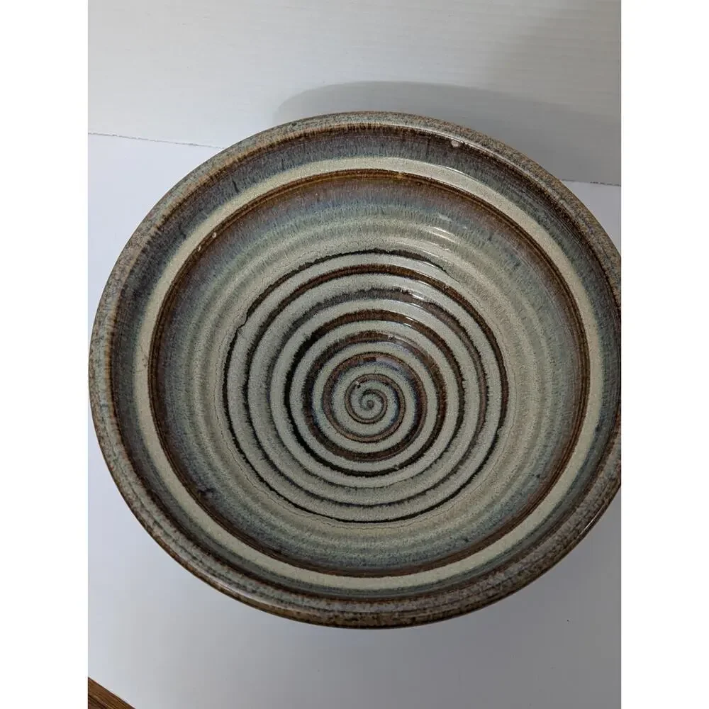 Bill Campbell Studio Art Pottery Bowl Spiraled Blue Brown Style Glaze